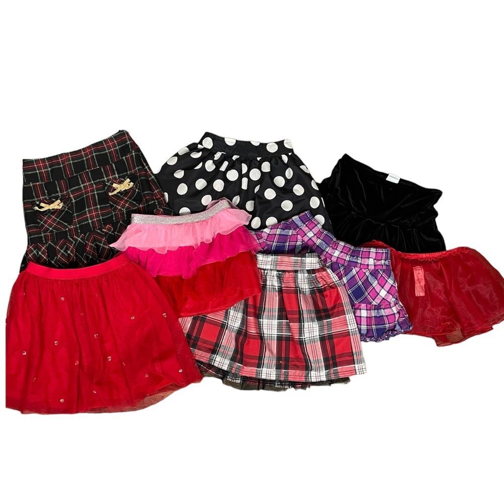 Lot of 8 Girl's Skirts Size 6- Red, Plaid, Pink and Black Bundle